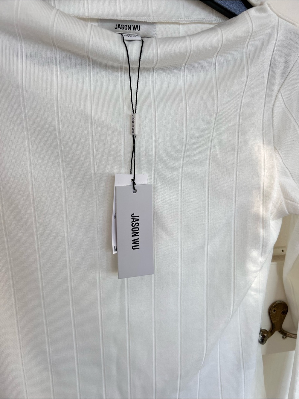 Jason Wu White Long Sleeve Straight Neckline Shirt. NWT. Sz. S